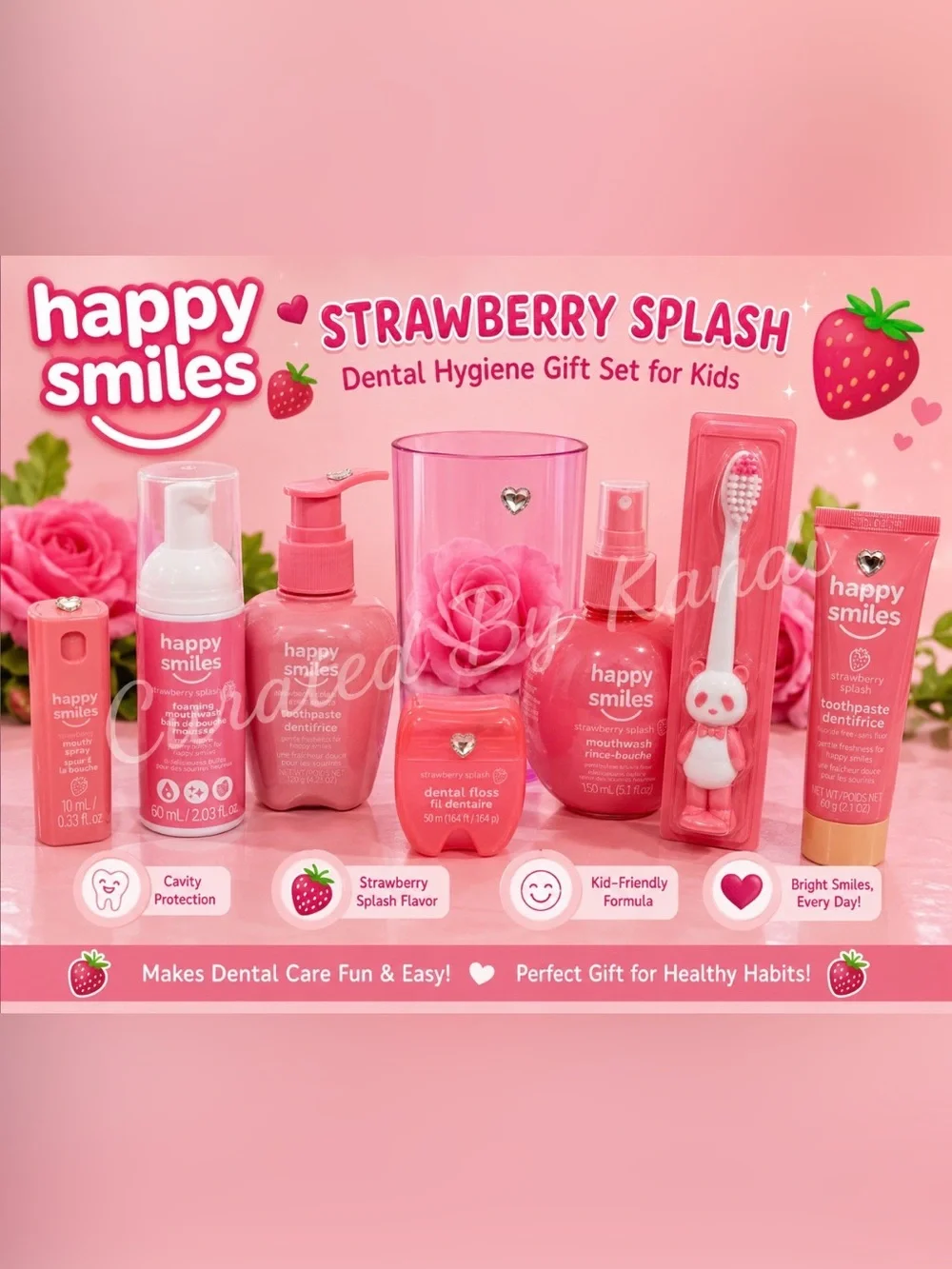 STRAWBERRY SPLASH Dental Hygiene Gift Set - Pink